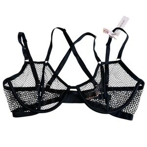 NWT Victoria's Secret Very Sexy Black Fish Net Low Cut Demi Unlined Bra M-DD